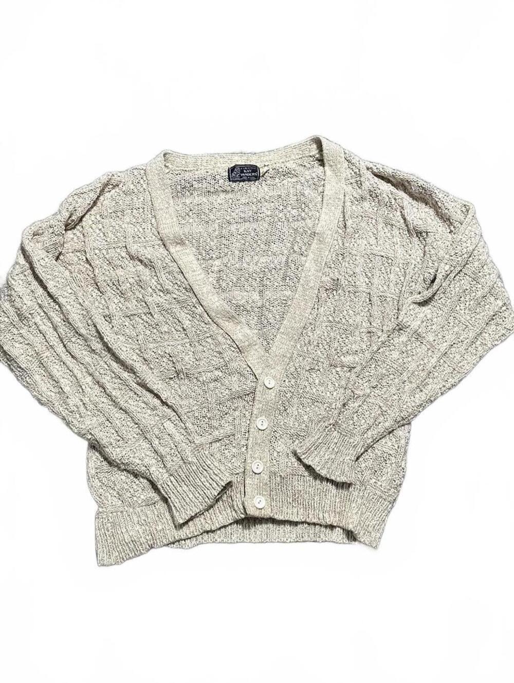 Vintage Tan Knit Cotton made in USA Cardigan Size Xl